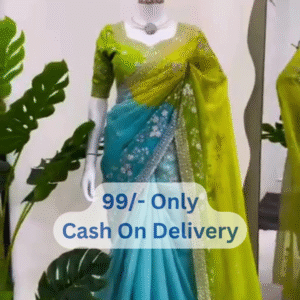 Graceful Green-Blue Floral Designer Saree with Intricate Detailing