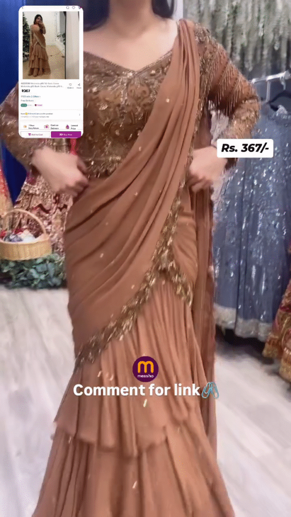 Opulent Brown Saree with Golden Embroidered Blouse & Rich Pallu Detailing - Image 5