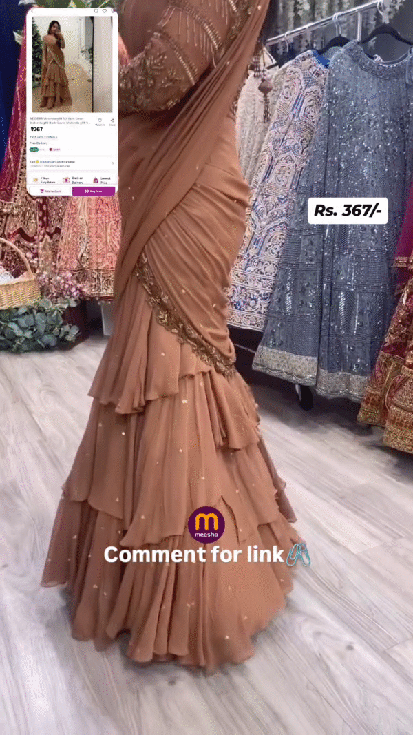 Opulent Brown Saree with Golden Embroidered Blouse & Rich Pallu Detailing - Image 3