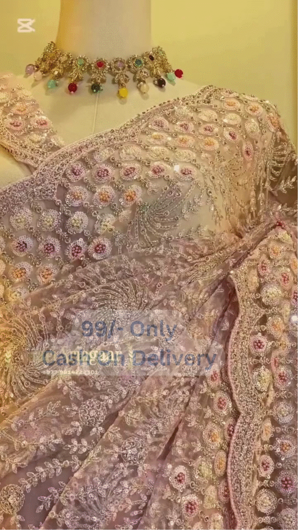 Multicolor Embroidered Saree with Floral Beadwork & Festive Glam Appeal