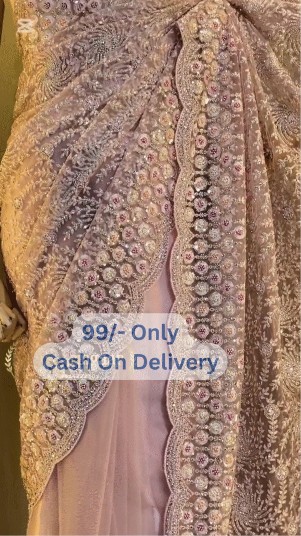 Multicolor Embroidered Saree with Floral Beadwork & Festive Glam Appeal - Image 3