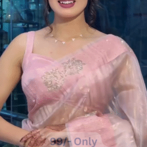 Blush Pink Saree with Intricate Silver Thread Embroidery & Henna-Inspired Accents