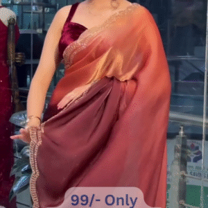 Fiery Orange-Maroon Saree with Ornate Border and Traditional Festive Appeal