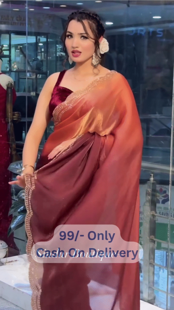 Fiery Orange-Maroon Saree with Ornate Border and Traditional Festive Appeal