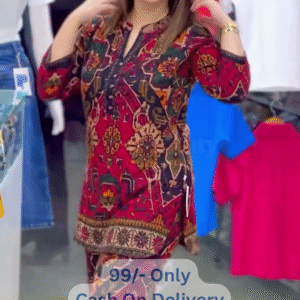 Striking Red-Black Ethnic Suit Set with Geometric Print & Traditional Embroidery