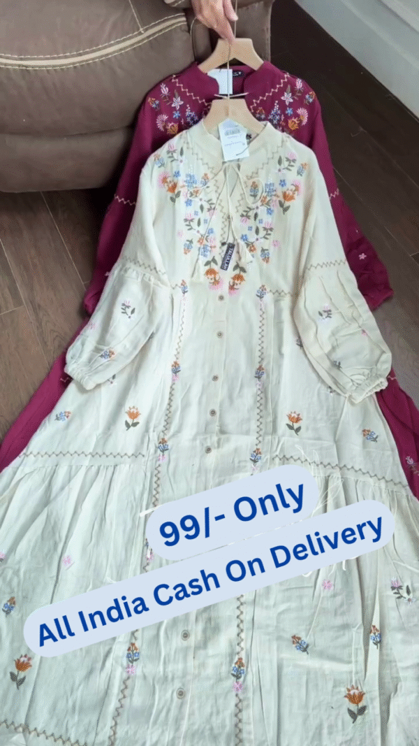 Multi-Colored Floral Embroidered Kurtis – Set of 4 Traditional Chic Designs - Image 3