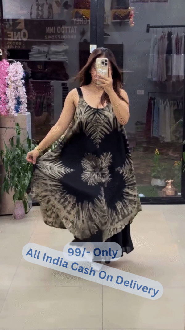 Bohemian Black Tie-Dye Flared Dress with Spiral Pattern & Contemporary Charm