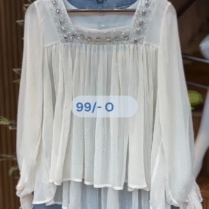 White Beaded Neck Top with Blue Denim Shorts – Casual Chic Co-ord Set